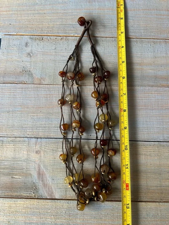 Cookie Lee Agate Beaded Necklace – Multi Strand Brown & Amber Tones - Picture 8 of 13